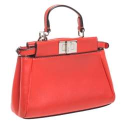 Pre Owned Fendi Coral Orange Leather Micro Peekaboo Top Handle Bag