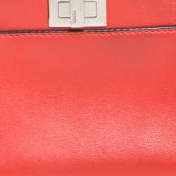 Pre Owned Fendi Coral Orange Leather Micro Peekaboo Top Handle Bag