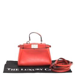 Pre Owned Fendi Coral Orange Leather Micro Peekaboo Top Handle Bag