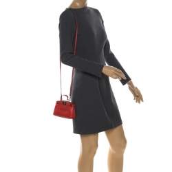 Pre Owned Fendi Coral Orange Leather Micro Peekaboo Top Handle Bag