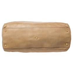 Pre Owned Fendi Beige Leather Large Peekaboo Top Handle Bag