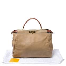Pre Owned Fendi Beige Leather Large Peekaboo Top Handle Bag