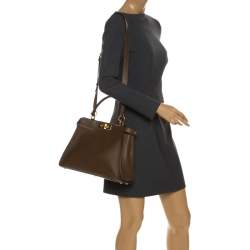 Pre Owned Fendi Brown Leather Medium Peekaboo Top Handle Bag