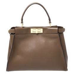 Pre Owned Fendi Brown Leather Medium Peekaboo Top Handle Bag