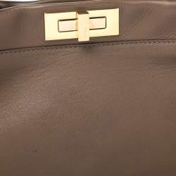 Pre Owned Fendi Brown Leather Medium Peekaboo Top Handle Bag