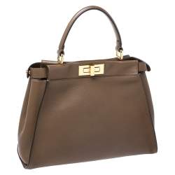 Pre Owned Fendi Brown Leather Medium Peekaboo Top Handle Bag