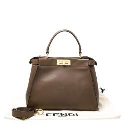 Pre Owned Fendi Brown Leather Medium Peekaboo Top Handle Bag
