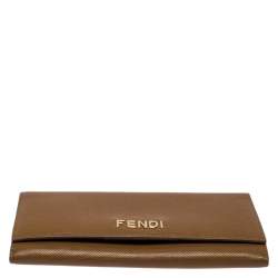 Pre Owned Fendi Tan Leather Logo Flap Continental Wallet