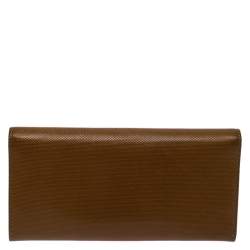 Pre Owned Fendi Tan Leather Logo Flap Continental Wallet