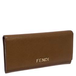 Pre Owned Fendi Tan Leather Logo Flap Continental Wallet