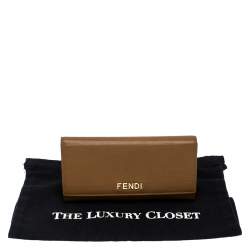 Pre Owned Fendi Tan Leather Logo Flap Continental Wallet