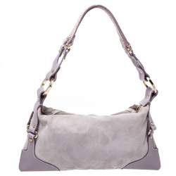 Pre Owned Fendi Lavender Python,Suede and Leather Knot Shoulder Bag