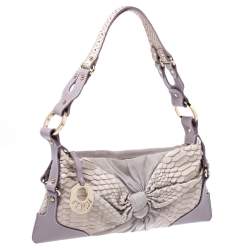 Pre Owned Fendi Lavender Python,Suede and Leather Knot Shoulder Bag