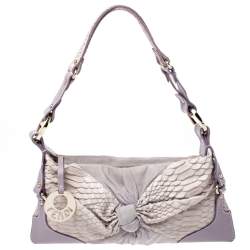 Pre Owned Fendi Lavender Python,Suede and Leather Knot Shoulder Bag