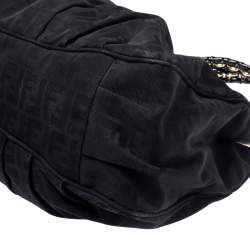 Pre Owned Fendi Black Zucca Canvas Large Mia Shoulder Bag