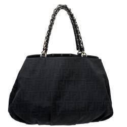 Pre Owned Fendi Black Zucca Canvas Large Mia Shoulder Bag