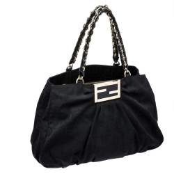Pre Owned Fendi Black Zucca Canvas Large Mia Shoulder Bag