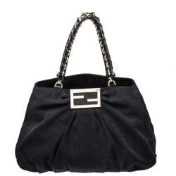 Pre Owned Fendi Black Zucca Canvas Large Mia Shoulder Bag