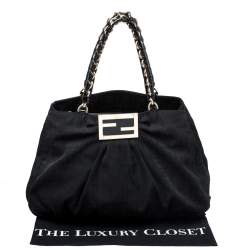 Pre Owned Fendi Black Zucca Canvas Large Mia Shoulder Bag