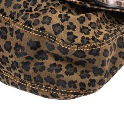 Pre Owned Fendi Brown/Black Leopard Print Fabric and Leather B Shoulder Bag