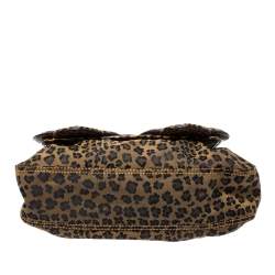 Pre Owned Fendi Brown/Black Leopard Print Fabric and Leather B Shoulder Bag