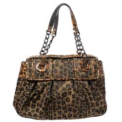 Pre Owned Fendi Brown/Black Leopard Print Fabric and Leather B Shoulder Bag