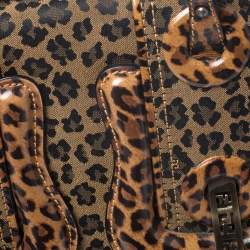 Pre Owned Fendi Brown/Black Leopard Print Fabric and Leather B Shoulder Bag