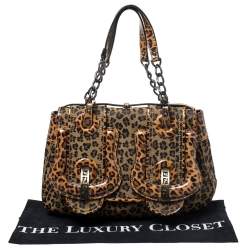 Pre Owned Fendi Brown/Black Leopard Print Fabric and Leather B Shoulder Bag