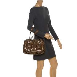 Pre Owned Fendi Brown/Black Leopard Print Fabric and Leather B Shoulder Bag