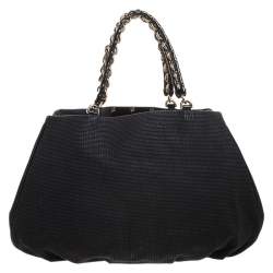 Pre Owned Fendi Black Textured fabric Large Mia Shoulder Bag