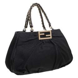 Pre Owned Fendi Black Textured fabric Large Mia Shoulder Bag