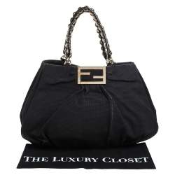 Pre Owned Fendi Black Textured fabric Large Mia Shoulder Bag