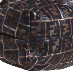 Pre Owned Fendi Brown/Black Zuccha Lame Fabric and Leather Chef Tote