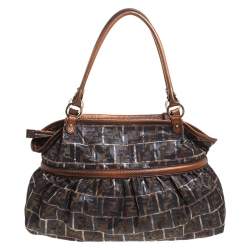 Pre Owned Fendi Brown/Black Zuccha Lame Fabric and Leather Chef Tote