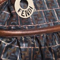 Pre Owned Fendi Brown/Black Zuccha Lame Fabric and Leather Chef Tote
