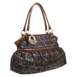 Pre Owned Fendi Brown/Black Zuccha Lame Fabric and Leather Chef Tote