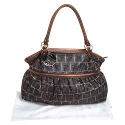 Pre Owned Fendi Brown/Black Zuccha Lame Fabric and Leather Chef Tote