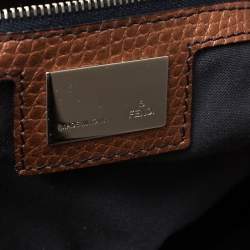 Pre Owned Fendi Brown/Black Zuccha Lame Fabric and Leather Chef Tote