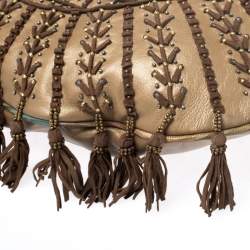 Pre Owned Fendi Brown Lizard,Suede and Leather Tassel Fringe Oyster Hobo 