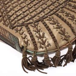 Pre Owned Fendi Brown Lizard,Suede and Leather Tassel Fringe Oyster Hobo 