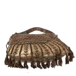 Pre Owned Fendi Brown Lizard,Suede and Leather Tassel Fringe Oyster Hobo 