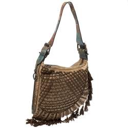 Pre Owned Fendi Brown Lizard,Suede and Leather Tassel Fringe Oyster Hobo 