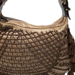 Pre Owned Fendi Brown Lizard,Suede and Leather Tassel Fringe Oyster Hobo 