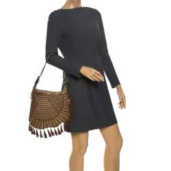 Pre Owned Fendi Brown Lizard,Suede and Leather Tassel Fringe Oyster Hobo 