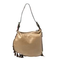 Pre Owned Fendi Brown Lizard,Suede and Leather Tassel Fringe Oyster Hobo 