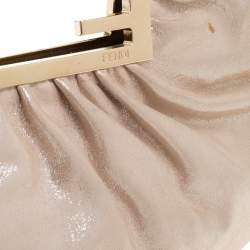 Pre Owned Fendi Metallic Beige Leather Cutout Handle Clutch