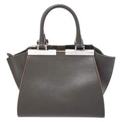 Pre Owned Fendi Dark Grey Leather Mini 3Jours Tote