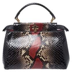 Pre Owned Fendi Multicolor Python Mini Peekaboo Top Handle Bag