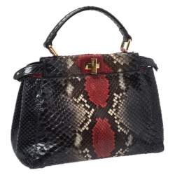 Pre Owned Fendi Multicolor Python Mini Peekaboo Top Handle Bag