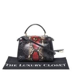 Pre Owned Fendi Multicolor Python Mini Peekaboo Top Handle Bag